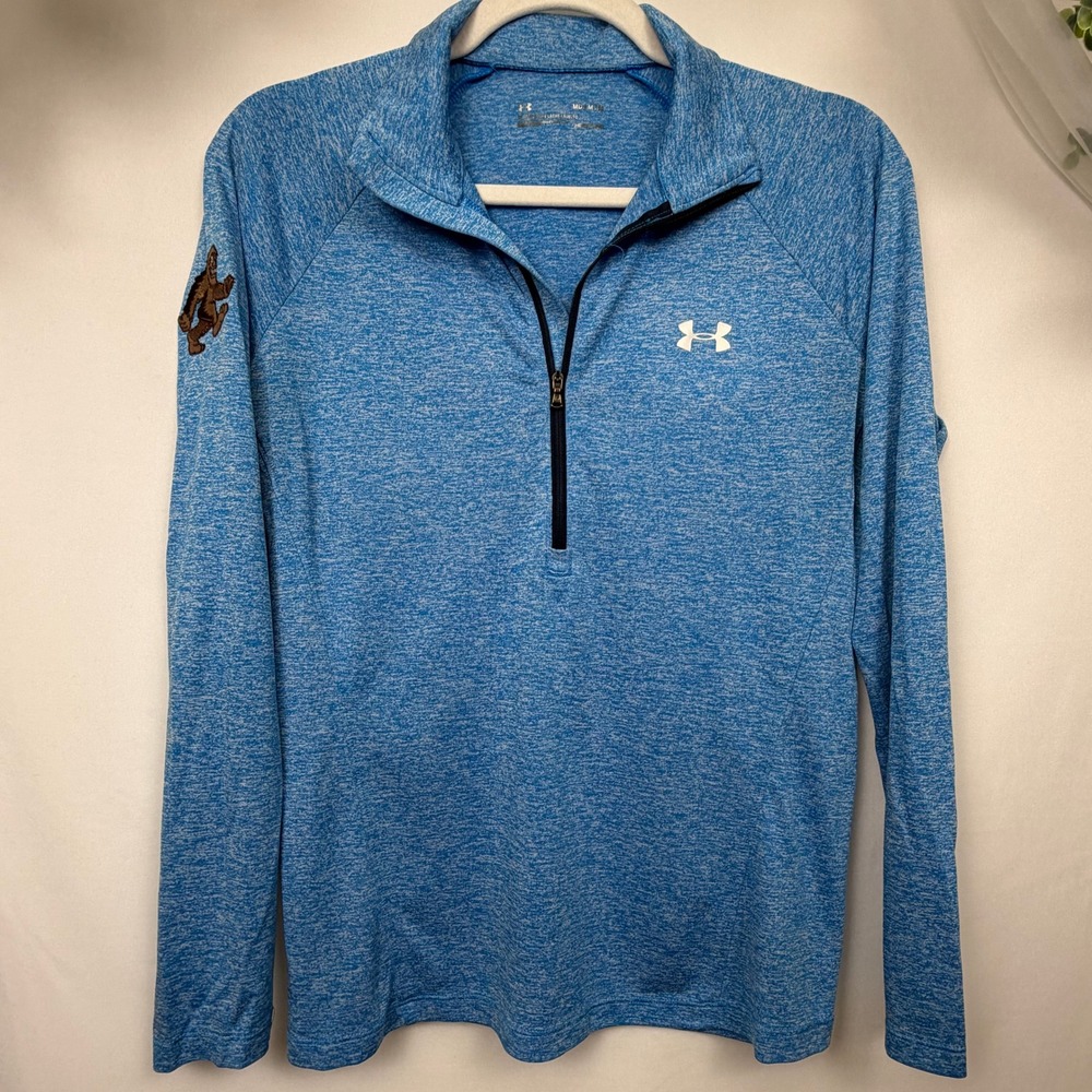 Under Armour Mens Blue Space Dye HeatGear 1/4 Zip Pullover Bigfoot Patch Medium